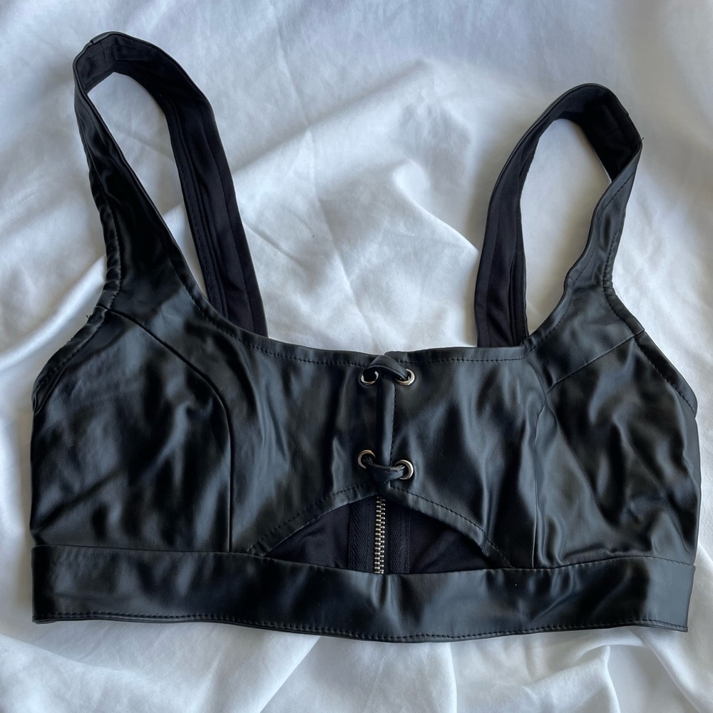 superdown faux leather crop top